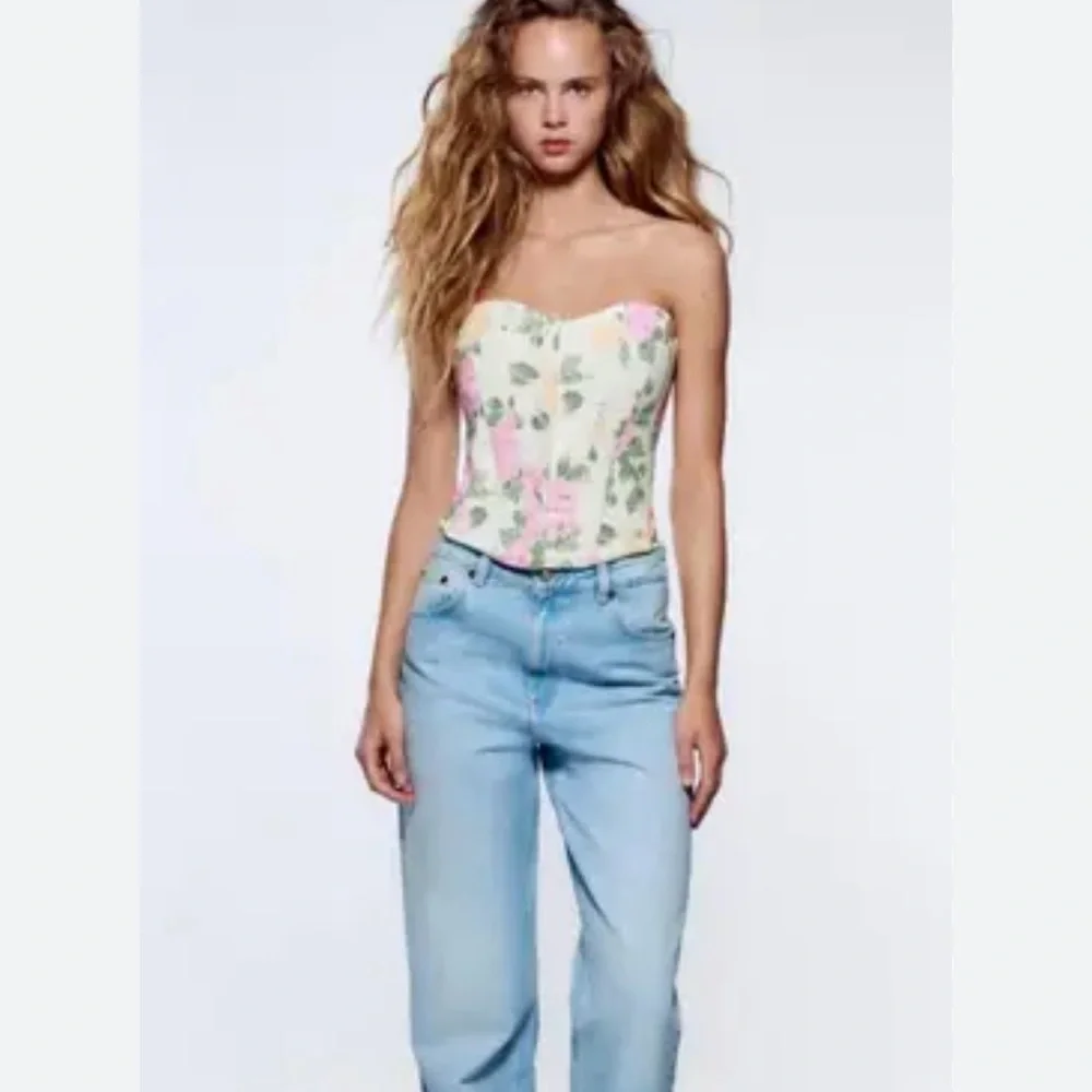 Zara Floral Strapless Blouse - Pink and Yellow - Picture 2 of 4